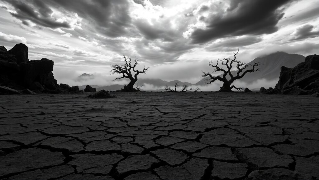 Stormy Landscape in Monochrome – free AI stock image
