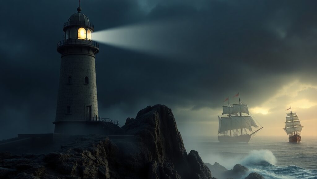 Stormy Night at the Lighthouse – free AI stock image