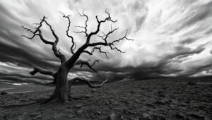Stormy Tree in Monochrome – free AI stock image