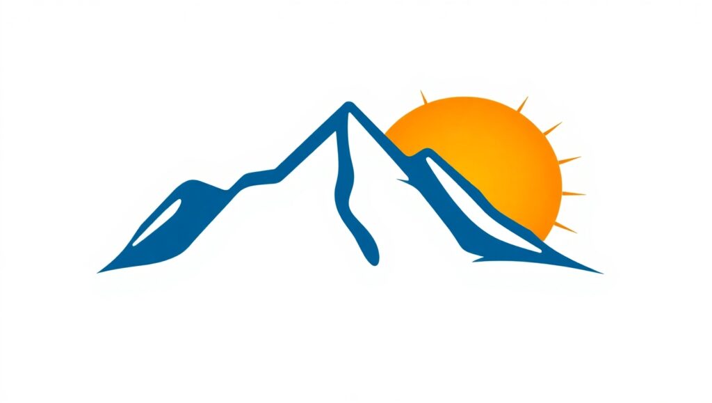 Stylized Mountain and Sun Logo – free AI stock image