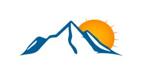 Stylized Mountain and Sun Logo – free AI stock image