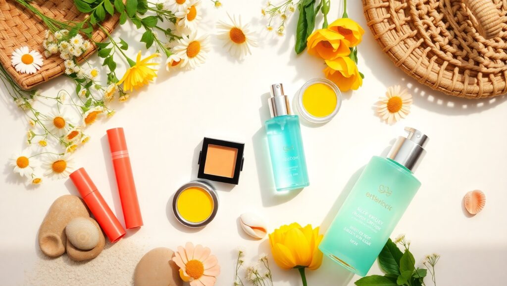 Summer Serenity Cosmetic Flatlay – free AI stock image