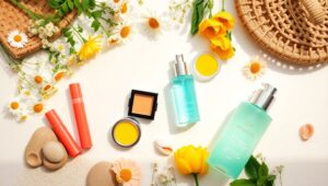 Summer Serenity Cosmetic Flatlay – free AI stock image