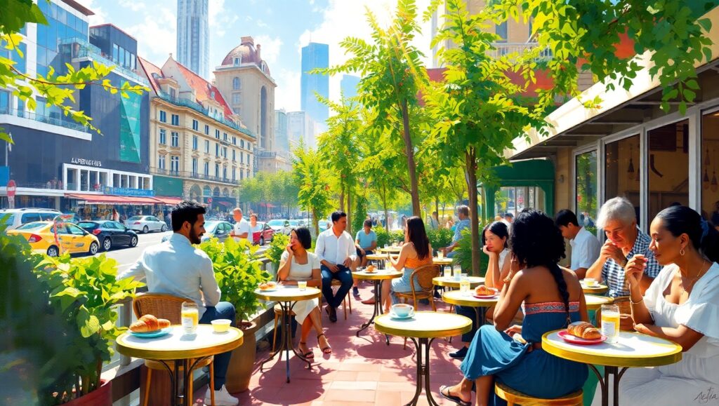 Sunlit Café: A Moment in – free AI stock image