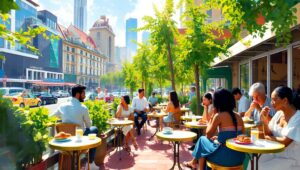 Sunlit Café: A Moment in – free AI stock image