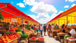 Sunlit Farmers Market Delight – free AI stock image