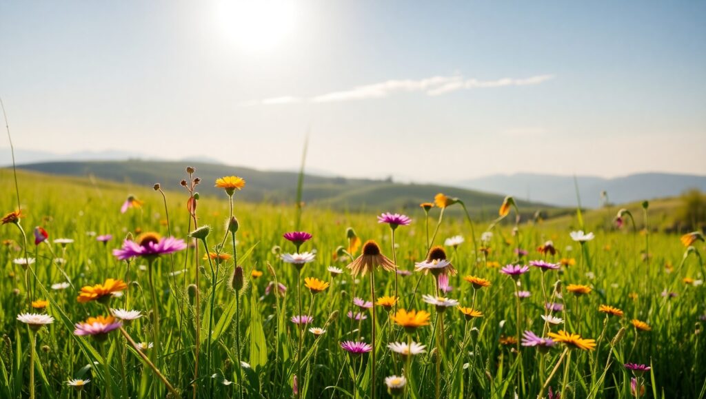 Sunlit Meadow in Golden Light – free AI stock image