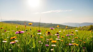 Sunlit Meadow in Golden Light – free AI stock image