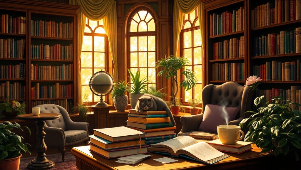 Sunny Corner of a Library – free AI stock image