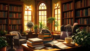 Sunny Corner of a Library – free AI stock image