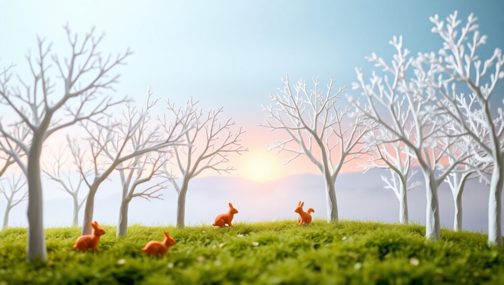Sunrise in an Origami Forest – free AI stock image