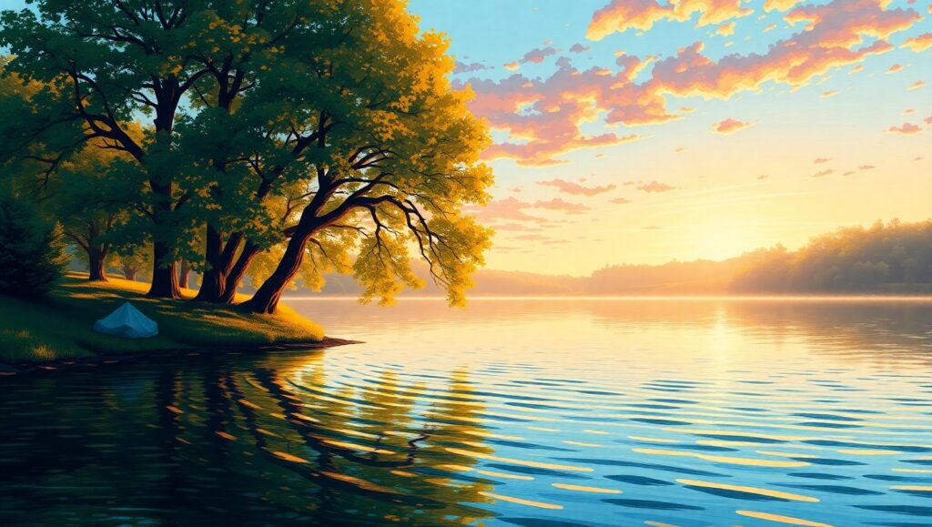 Sunrise Serenity by the Lake – free AI stock image