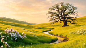 Sunrise Serenity in a Meadow – free AI stock image