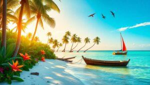 Sunrise Serenity on a Tropical Island – free AI stock image