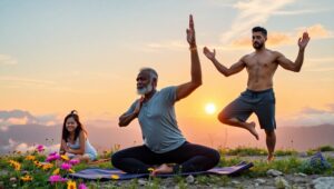 Sunrise Yoga on Mountain Peak – free AI stock image