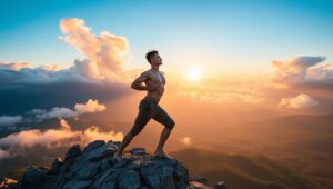 Sunrise Yoga on Mountain Peak Qps – free AI stock image