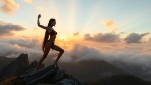 Sunrise Yoga on the Mountain Top – free AI stock image
