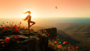 Sunrise Yoga Pose on a Cliff – free AI stock image