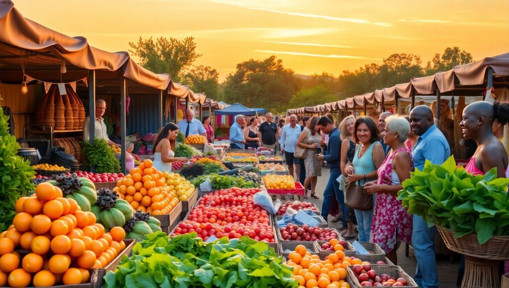 Sunset at the Farmers Market – free AI stock image