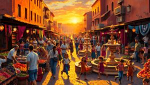 Sunset at the Market Square – free AI stock image