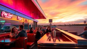 Sunset at the Retro Diner Ypg – free AI stock image