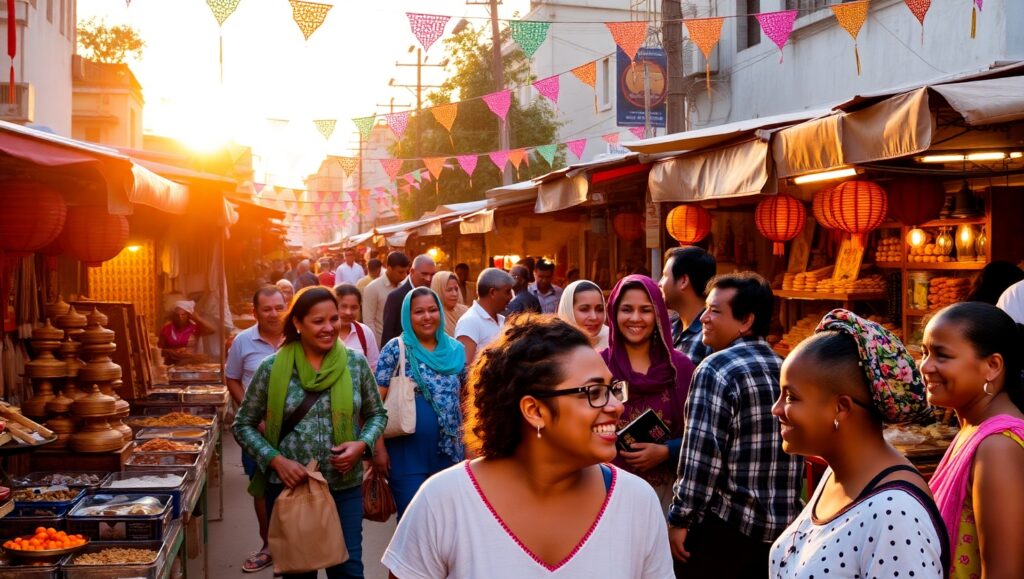 Sunset at the Vibrant Market – free AI stock image