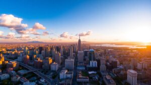Sunset Cityscape from Above – free AI stock image