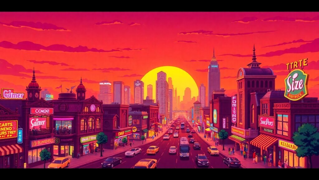 Sunset Cityscape in Pixel – free AI stock image