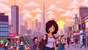 Sunset Cityscape in Pixel Art 9iT – free AI stock image