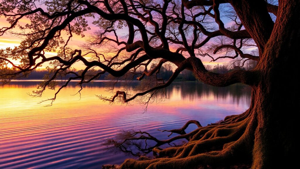 Sunset Dance by the Lake – free AI stock image