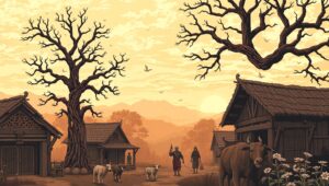 Sunset in a Tranquil Village – free AI stock image