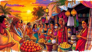 Sunset Market in Full Color – free AI stock image