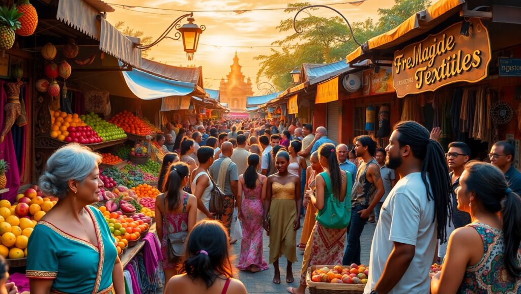 Sunset Marketplace: A Burst of Colors – free AI stock image