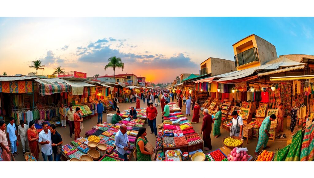 Sunset Marketplace Mosaic Scene – free AI stock image
