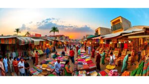 Sunset Marketplace Mosaic Scene – free AI stock image