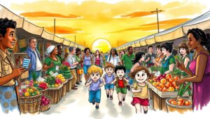 Sunset Marketplace Vibrance – free AI stock image