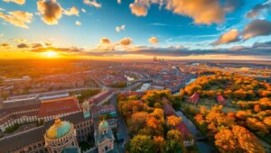Sunset Over a Colorful Cityscape – free AI stock image