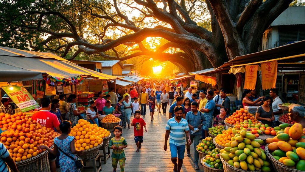 Sunset Over a Vibrant Market – free AI stock image