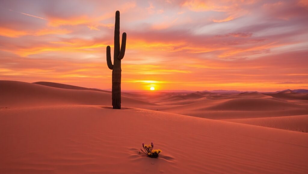 Sunset Over Desert Dunes – free AI stock image