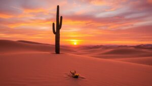 Sunset Over Desert Dunes – free AI stock image