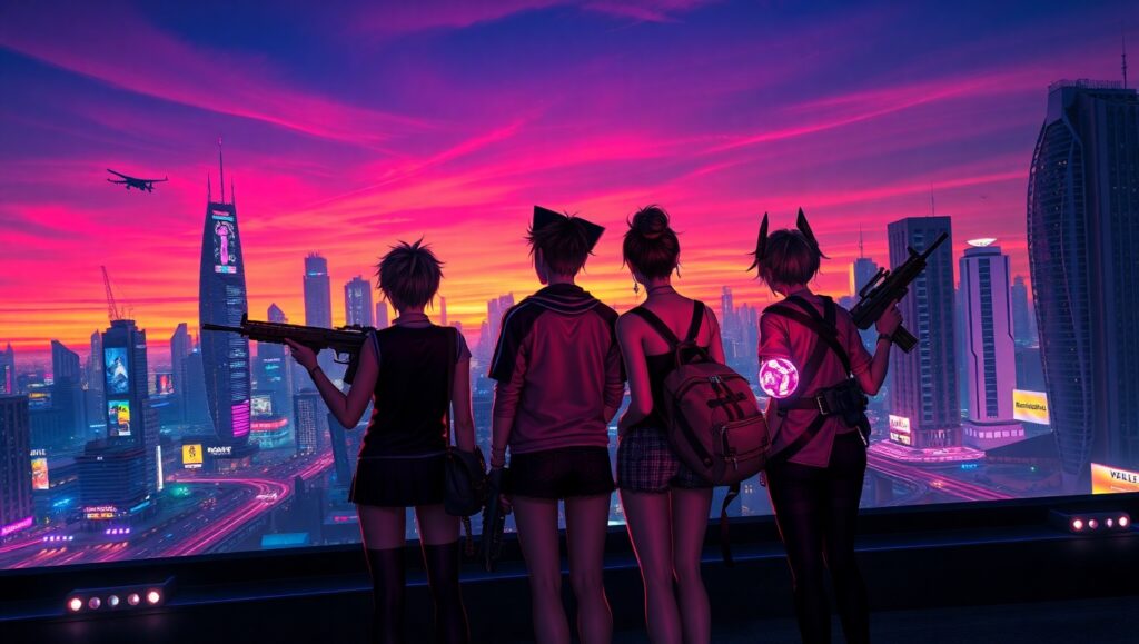Sunset Over Neon Dreams – free AI stock image
