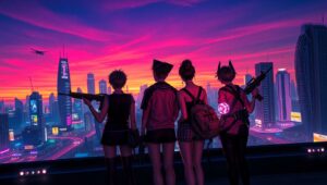 Sunset Over Neon Dreams – free AI stock image