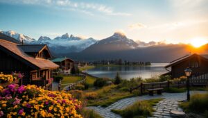 Sunset Over the Mountain Village – free AI stock image