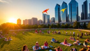 Sunset Picnic in a City Park – free AI stock image