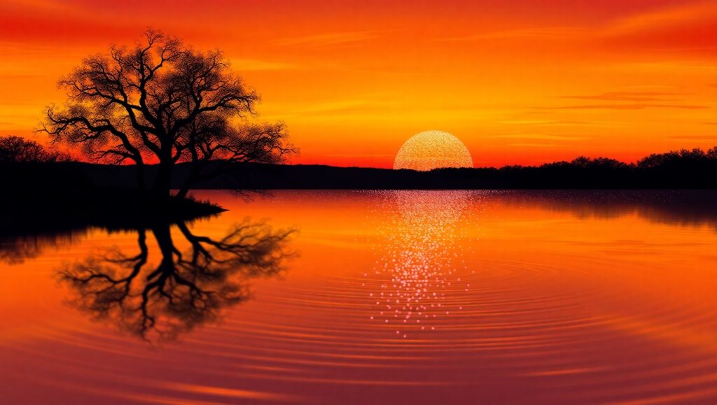 Sunset Reflections at the Lake – free AI stock image