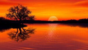 Sunset Reflections at the Lake – free AI stock image