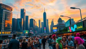 Sunset Reflections in Urban – free AI stock image