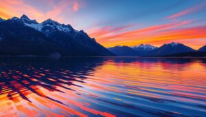 Sunset Reflections on Serene Lake – free AI stock image