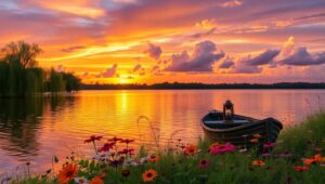 Sunset Reflections on the Lake – free AI stock image