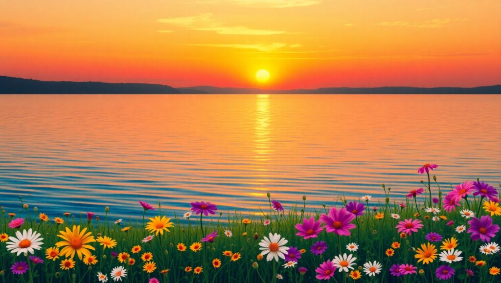 Sunset Reflections on Tranquil Waters – free AI stock image